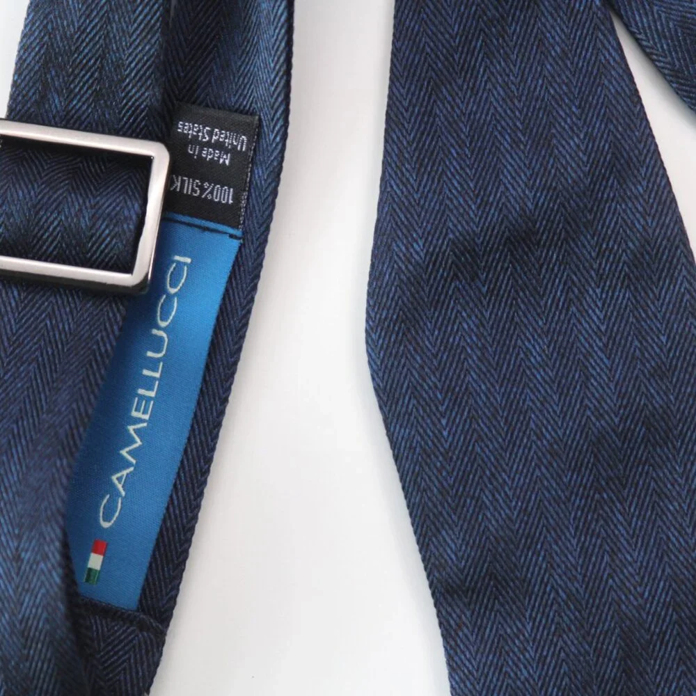 Men's Self-tied Bow Tie 100%Silk Navy Blue Stripes‎ S730